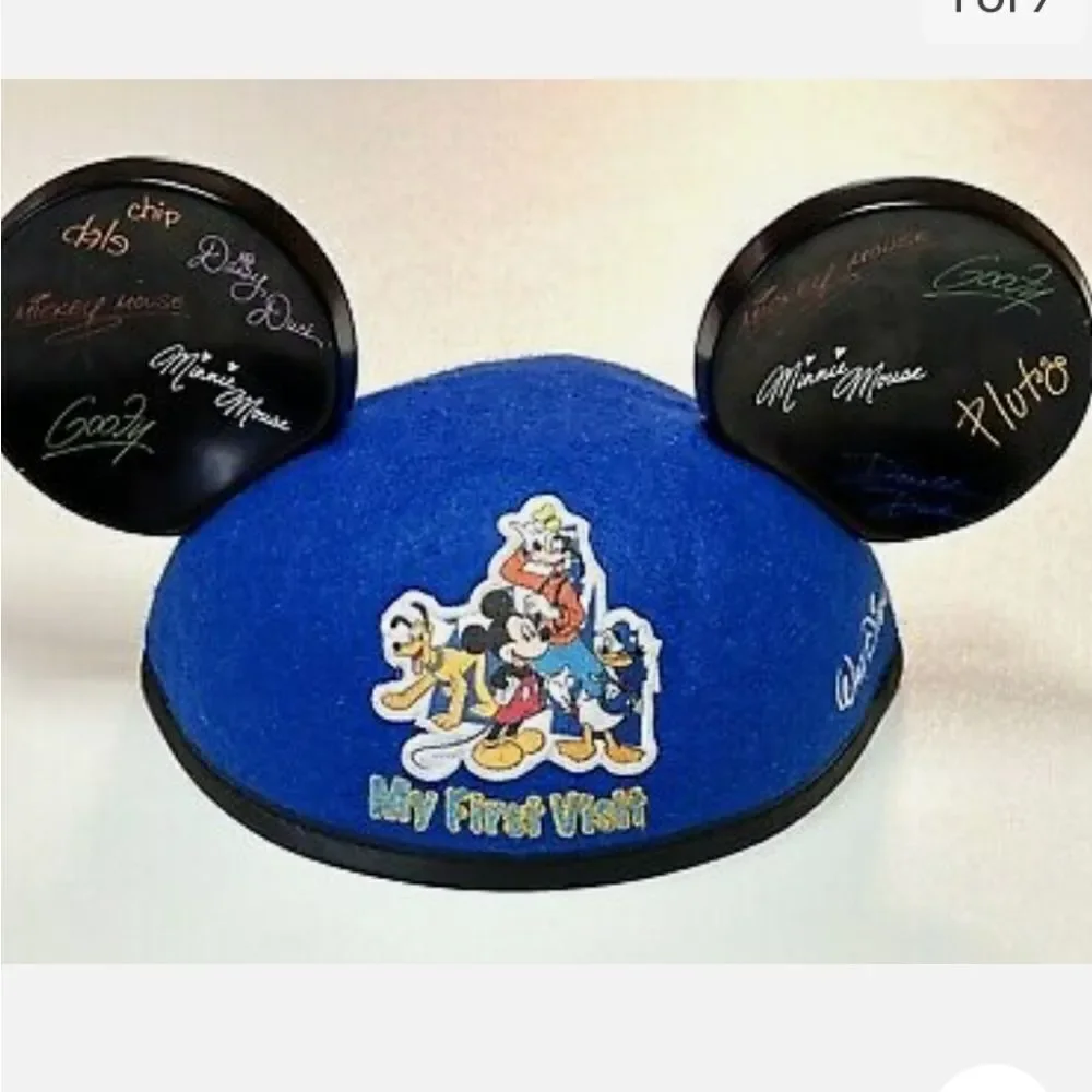 Disney World My First Visit Blue Felt With Black Plastic Ear Hat Teen Adult Osfm